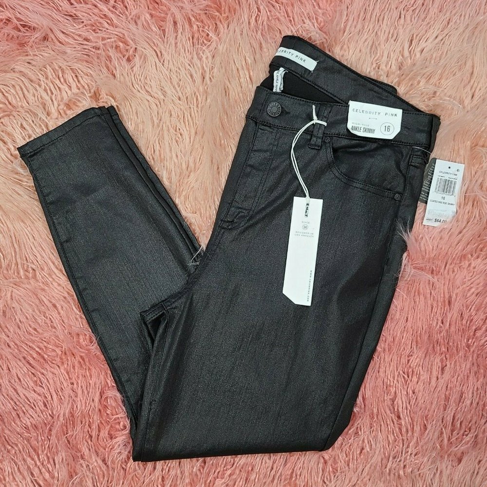 Celebrity Pink Black High Rise Coated Skinny Jeans